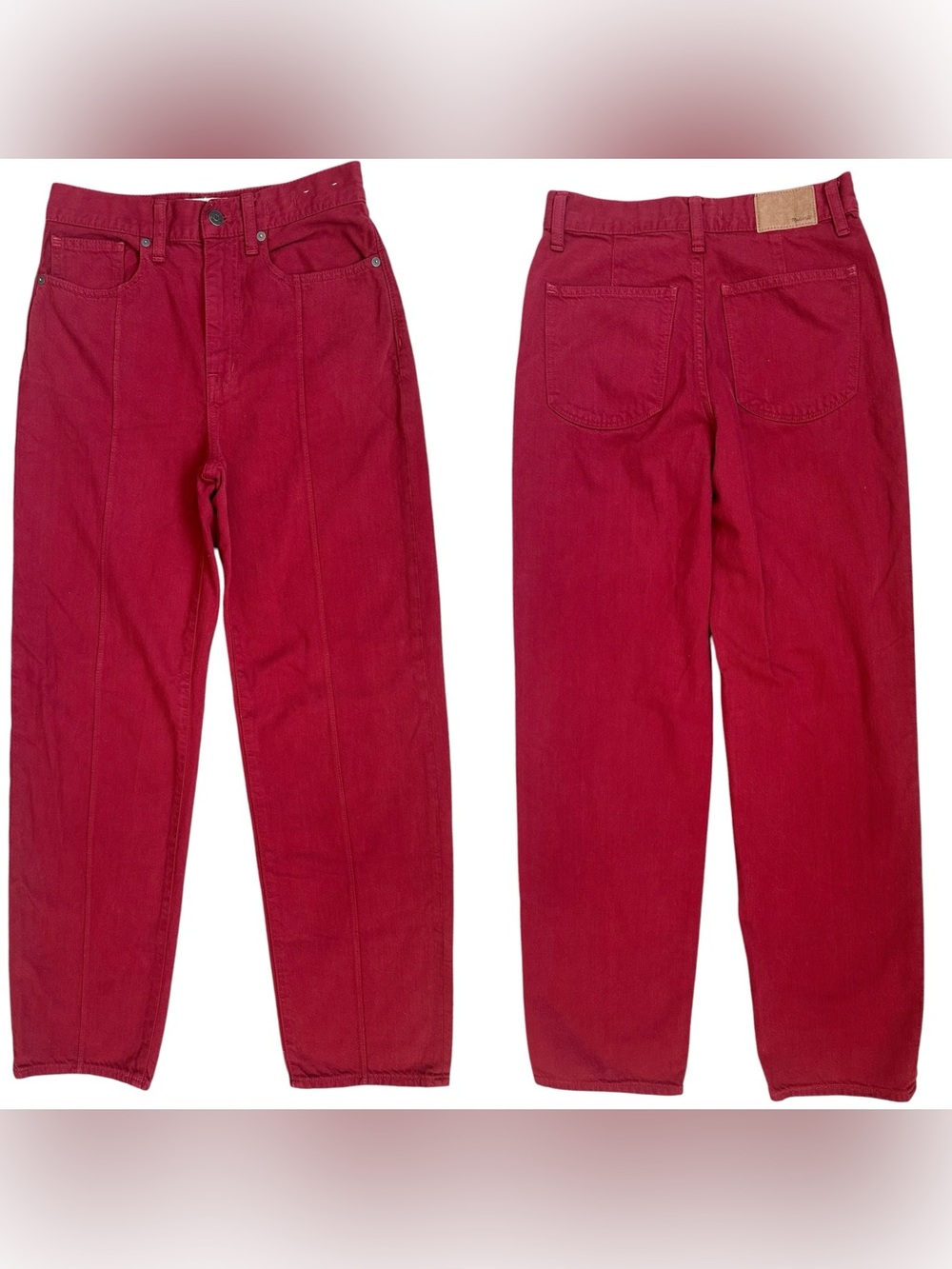 Madewell Garment Dyed Red High Rise Baggy Straight Cotton Jeans Size 25